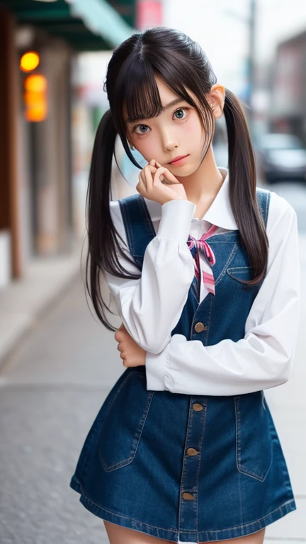 View your audience,high school girl,Leaning forward,(Random cute clothes),(Random Animation Pose),(Thin type),(Random hairstyle),(Best image quality, (8K), Ultra-realistic, 最high quality, high quality, High resolution, high qualityの質感, Attention to detail, Beautiful details, Fine details, Extremely detailed CG, Detailed Texture, Realistic facial expressions, masterpiece, in front)、Low twin tails、Droopy eyes