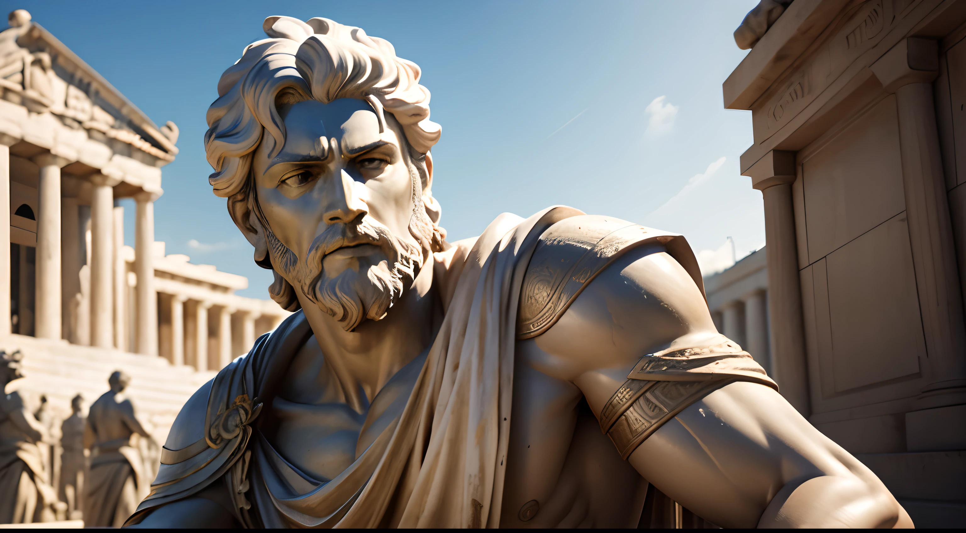 STATUE GREC FOND NEUTRE FULL HD 4K RÉALISTE, Marc Aurèle