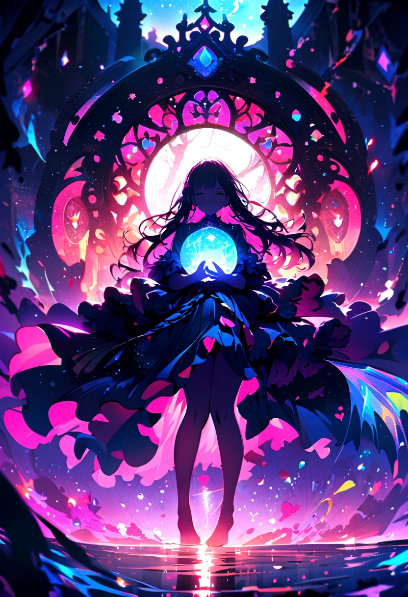 A blurry silhouette under the moonlight, knees together feet apart