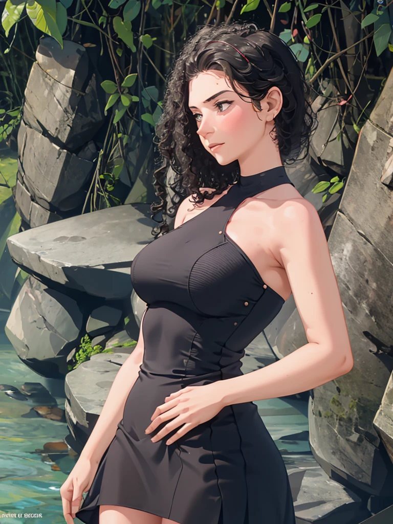 1girl, ariade, black dress, side view