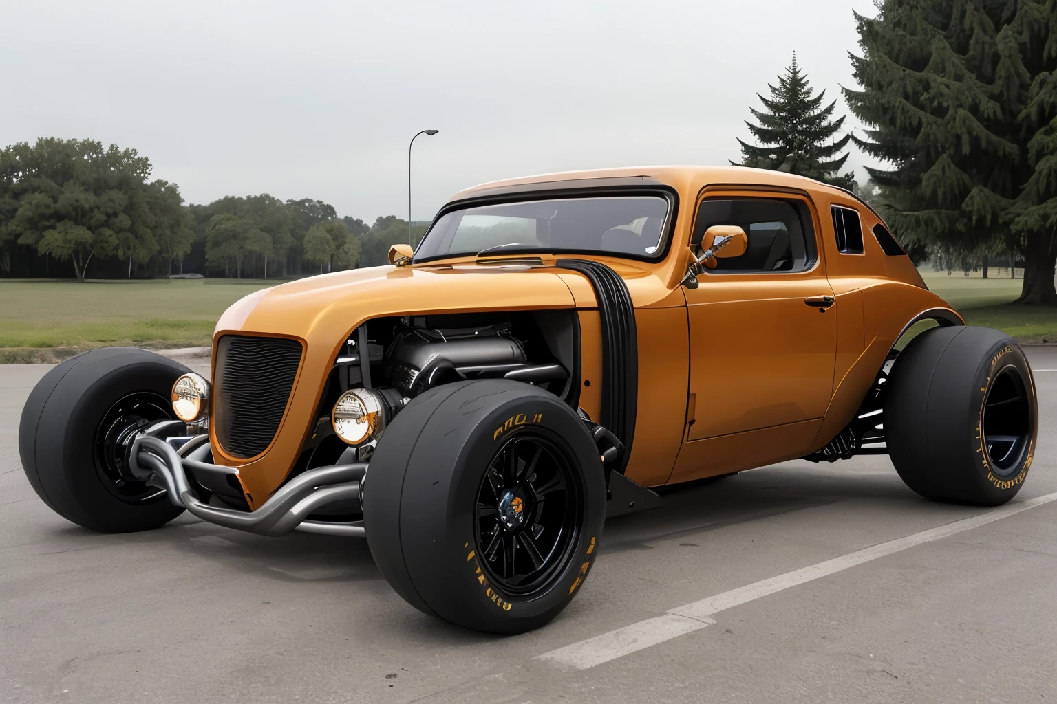 cyber punk (((Zeekers Hot Rod))) (With shiny border), Wide tires, In the parking lot,