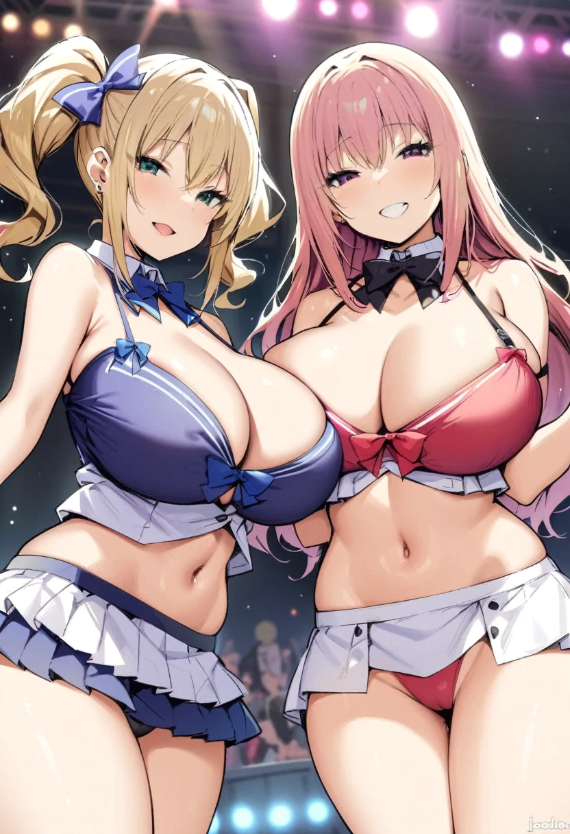 masterpiece, Highest quality, High resolution, ＪＫ,((Two Girls,)),View your viewers,,,,smile,, (( idol)) glamorous, voluptuous, nsfw