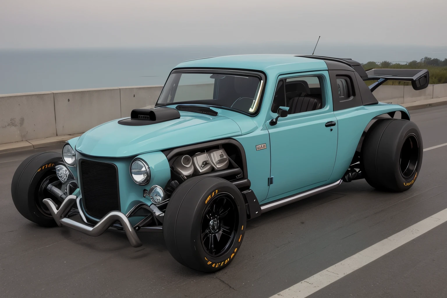 cyber punk (((Zeekers Hot Rod))) (With shiny border), Wide tires, In the parking lot,