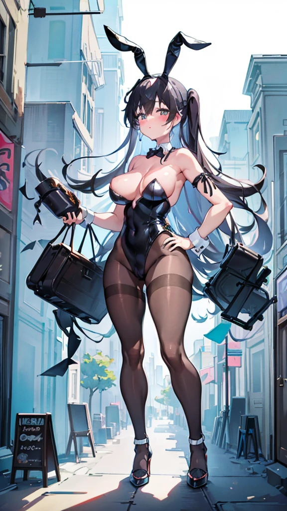 masterpiece Night view Late Night Starry Sky moon Unreal Engine Anime Style Delicate painting 4K 90's giant Multiple Girls crowd City ビルの谷間に立っているBunny girl Bunny girl ((Black Costume)) Black Bunny Suit High heels tights Black Stockings Bunny ears Black Hair Hands on hips smile female giant giant girl Whole body Destroyed skyscrapers Destroyed cars Crowd Unreal Engine,cleavage ,a drawing of a , earrings, long hair, 1980s (style) Cute picture Beauty Analog style whole body