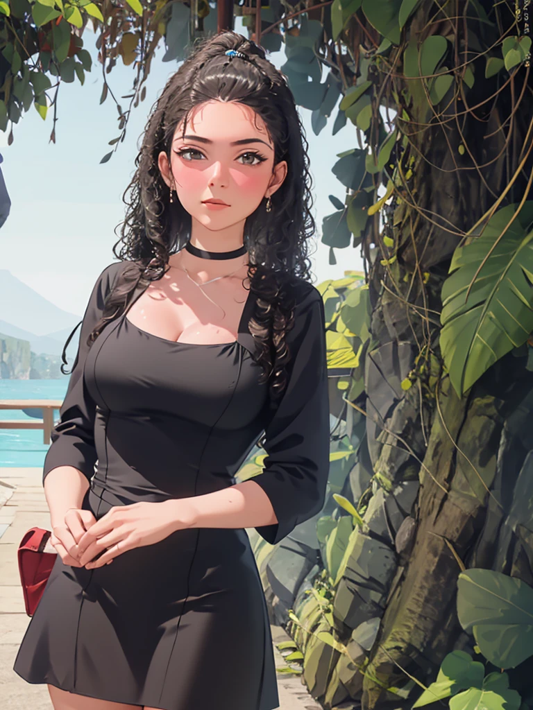 1girl, ariade, black dress, cowboy shot