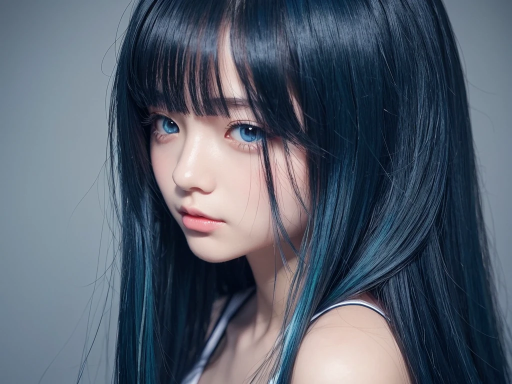 The hair on the top of the head is dark blue.、The tip of the hair is a dark green gradient。girl、、Anime Style、Bust 86cm、Height: 172cm、Weight 51kg、clear、Wizard