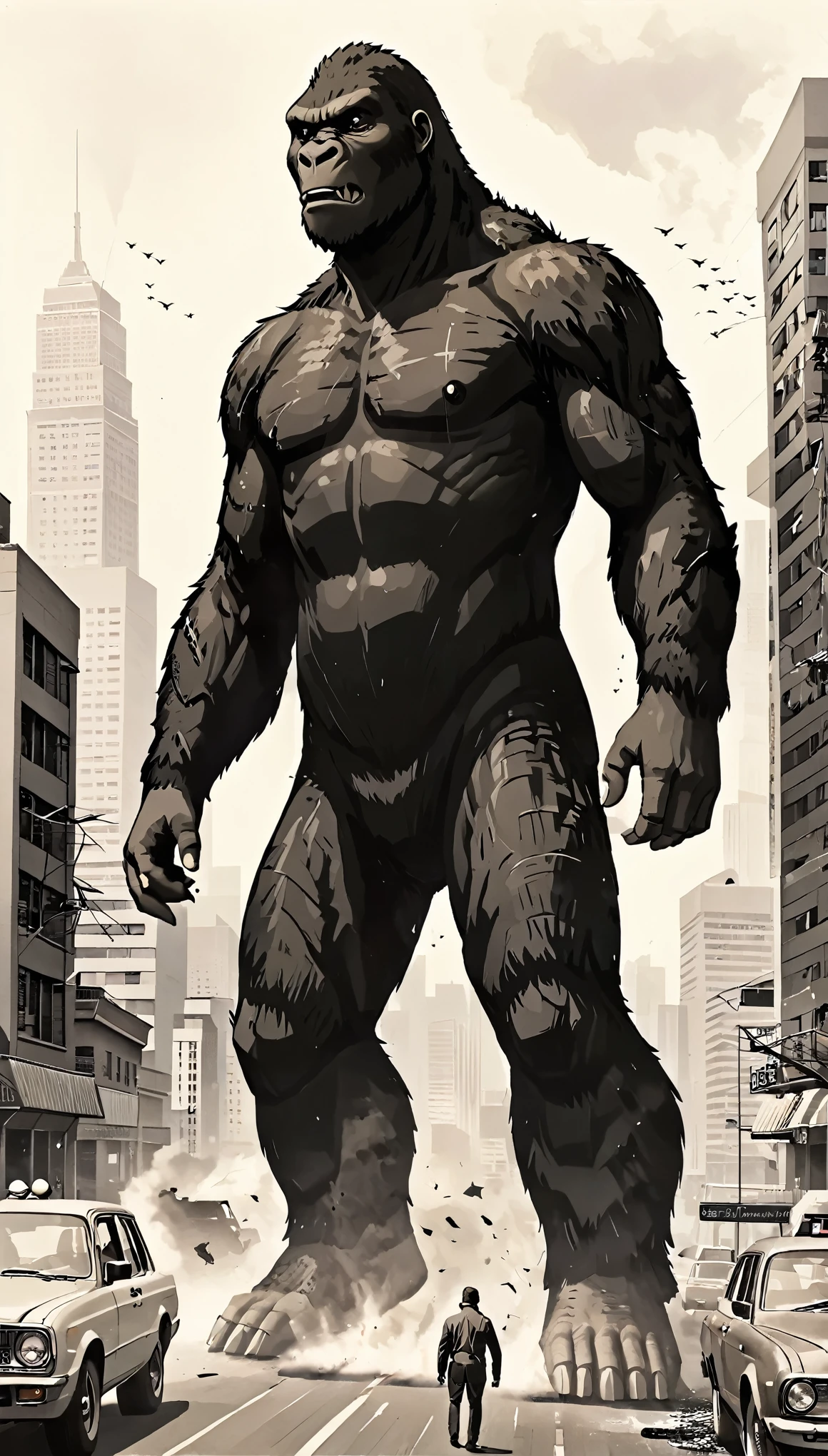 monochromatic、King Kong、Godzilla、25 meters、70's、Streetscape、Tokyo、Holding hands、A good friend、smile