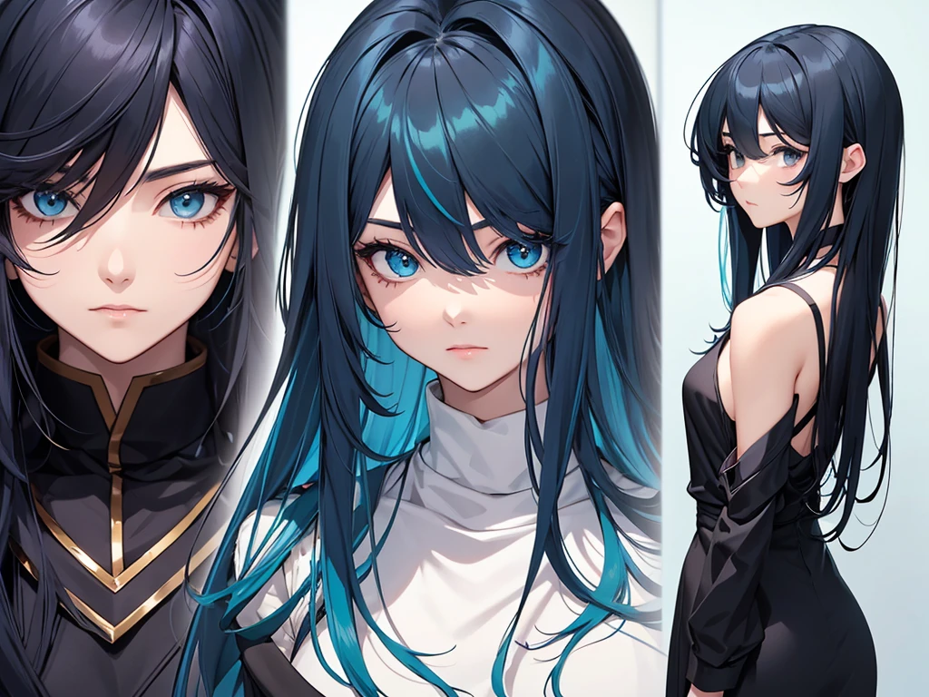 The hair on the top of the head is dark blue.、The tip of the hair is a dark green gradient。girl、17 years old、Anime Style、Bust 86cm、Height: 172cm、Weight 51kg、clear、Wizard