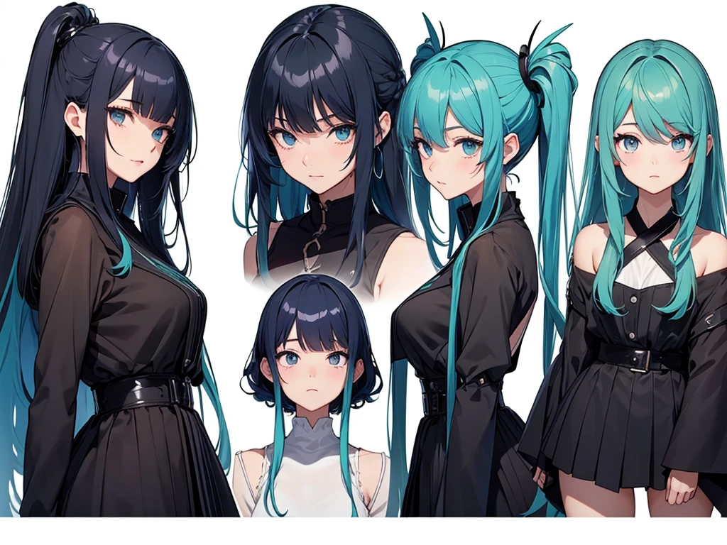 The hair on the top of the head is dark blue.、The tip of the hair is a dark green gradient。girl、17 years old、Anime Style、Bust 86cm、Height: 172cm、Weight 51kg、clear、Wizard
