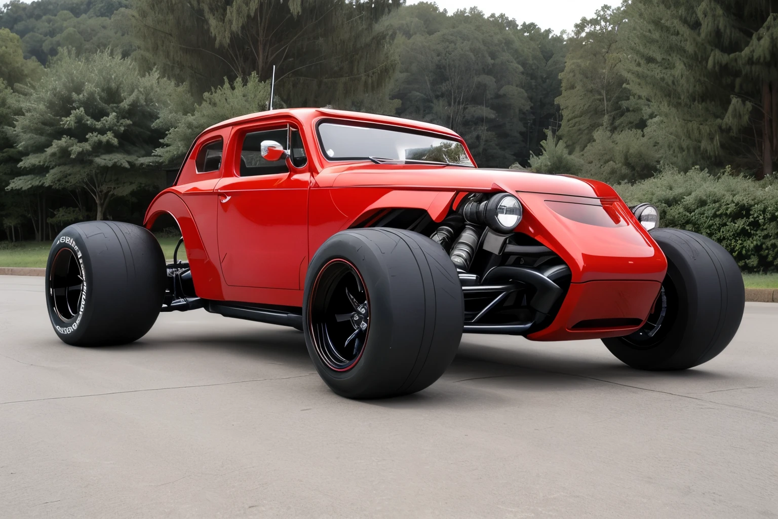 cyber punk (((Zeekers Hot Rod))) (With shiny border), Wide tires, In the parking lot,