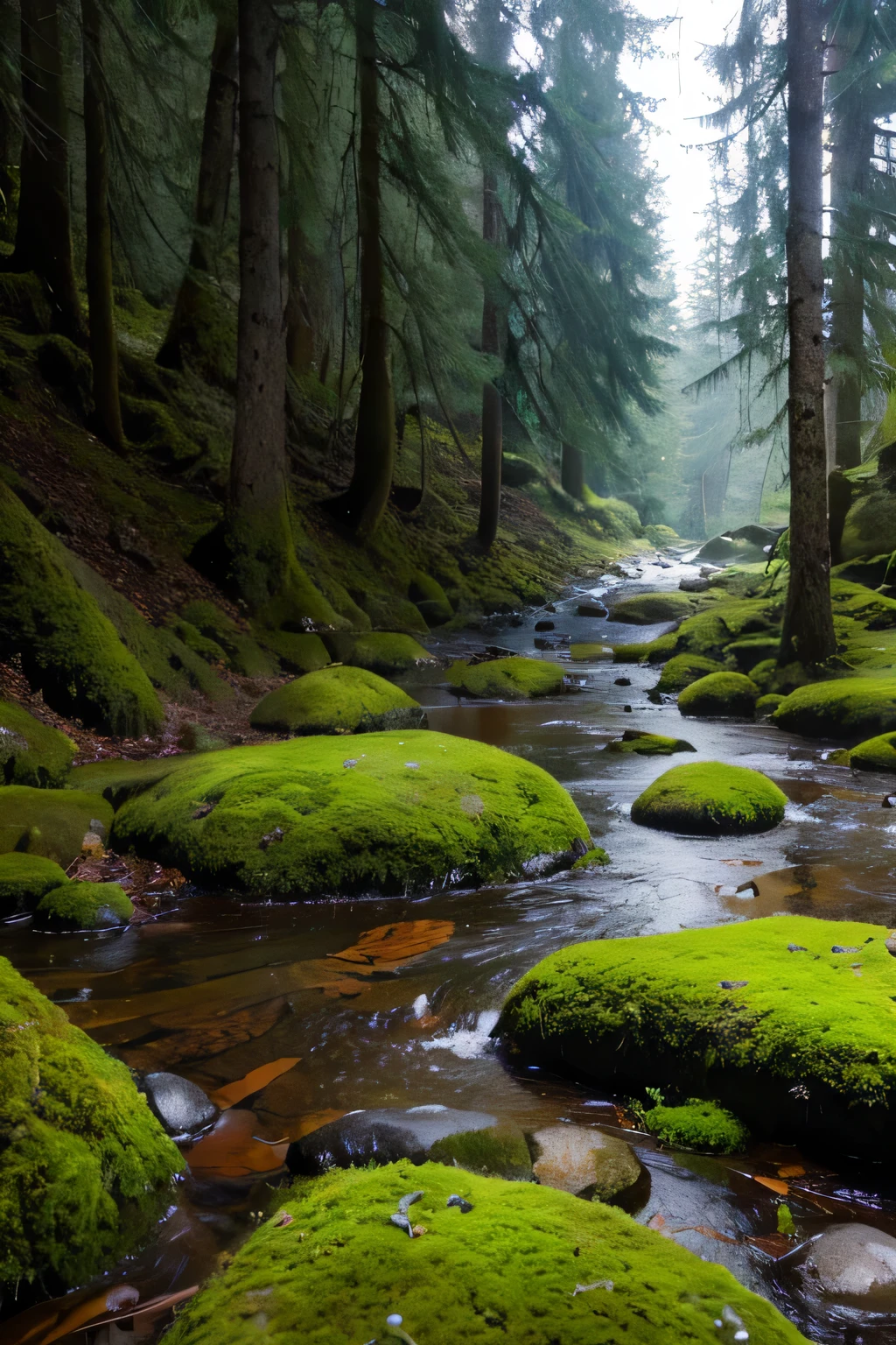 Stones in the forest are covered with moss