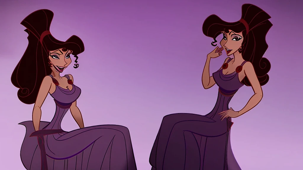 (1girl:1.2) brunette Megara wearing purple dress, tied up and gagged, best quality, disney animation style, best quality, digital art, 2D