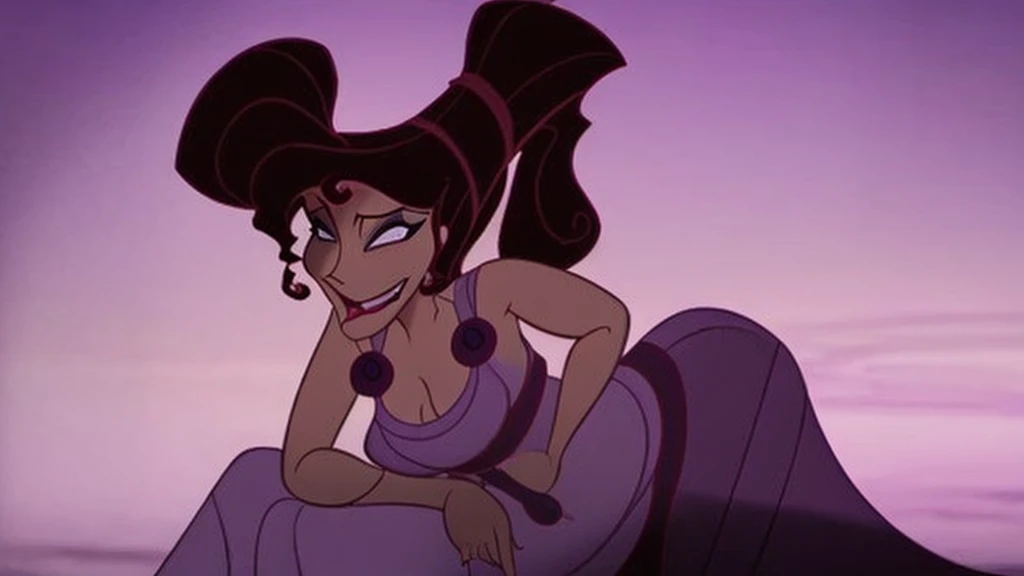 (1girl:1.2) brunette Megara wearing purple dress, tied up and gagged, best quality, disney animation style, best quality, digital art, 2D