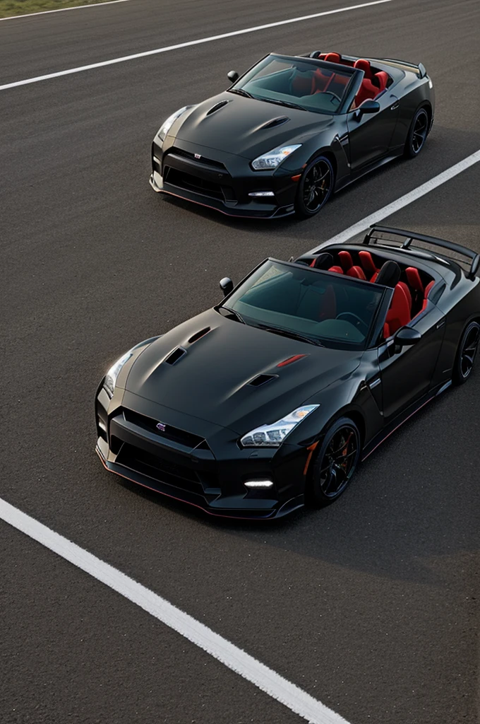 animated chibi image , man with brown skin, black gafa, with black beret, driving a convertible sports car, Nissan GTR R35, by the road.