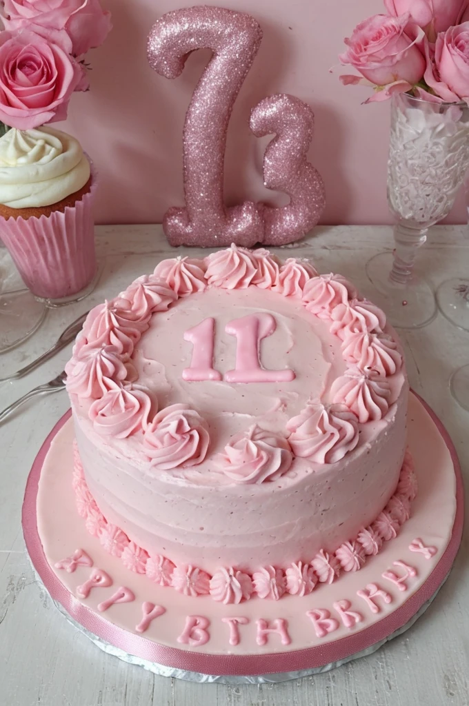Pink cake on a celebration table, pink birthday party, number 18