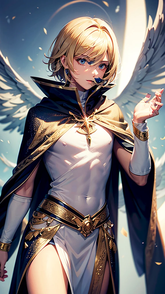 MAKE A MAN ANGEL WITH GLOWING WINGS OF ENERGY AND SHORT BLONDE HAIR WITH A JEWELRY CLOAK. Extremely high quality