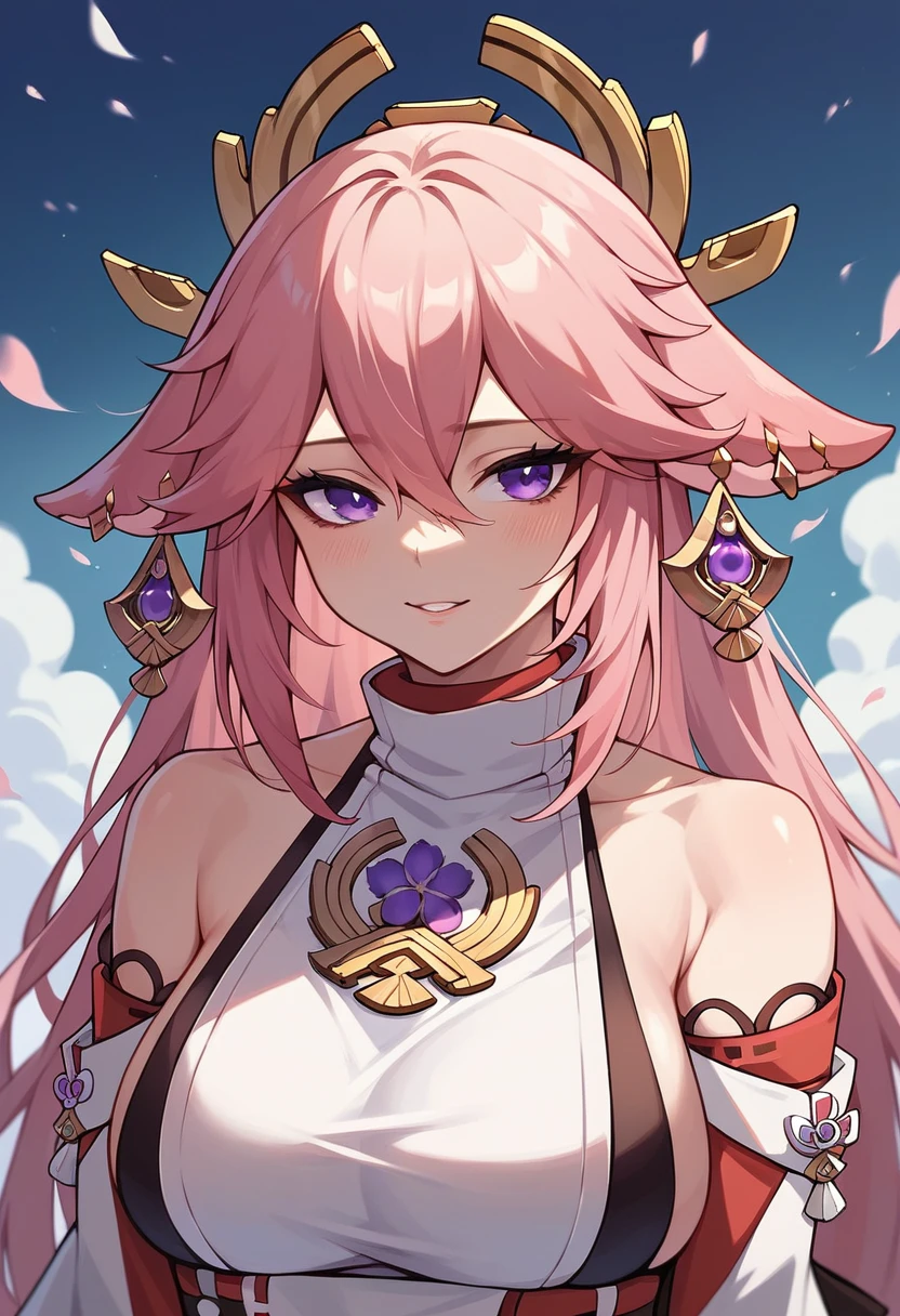 yae miko, Pink Hair, Purple eyes, Shimoo Art Style