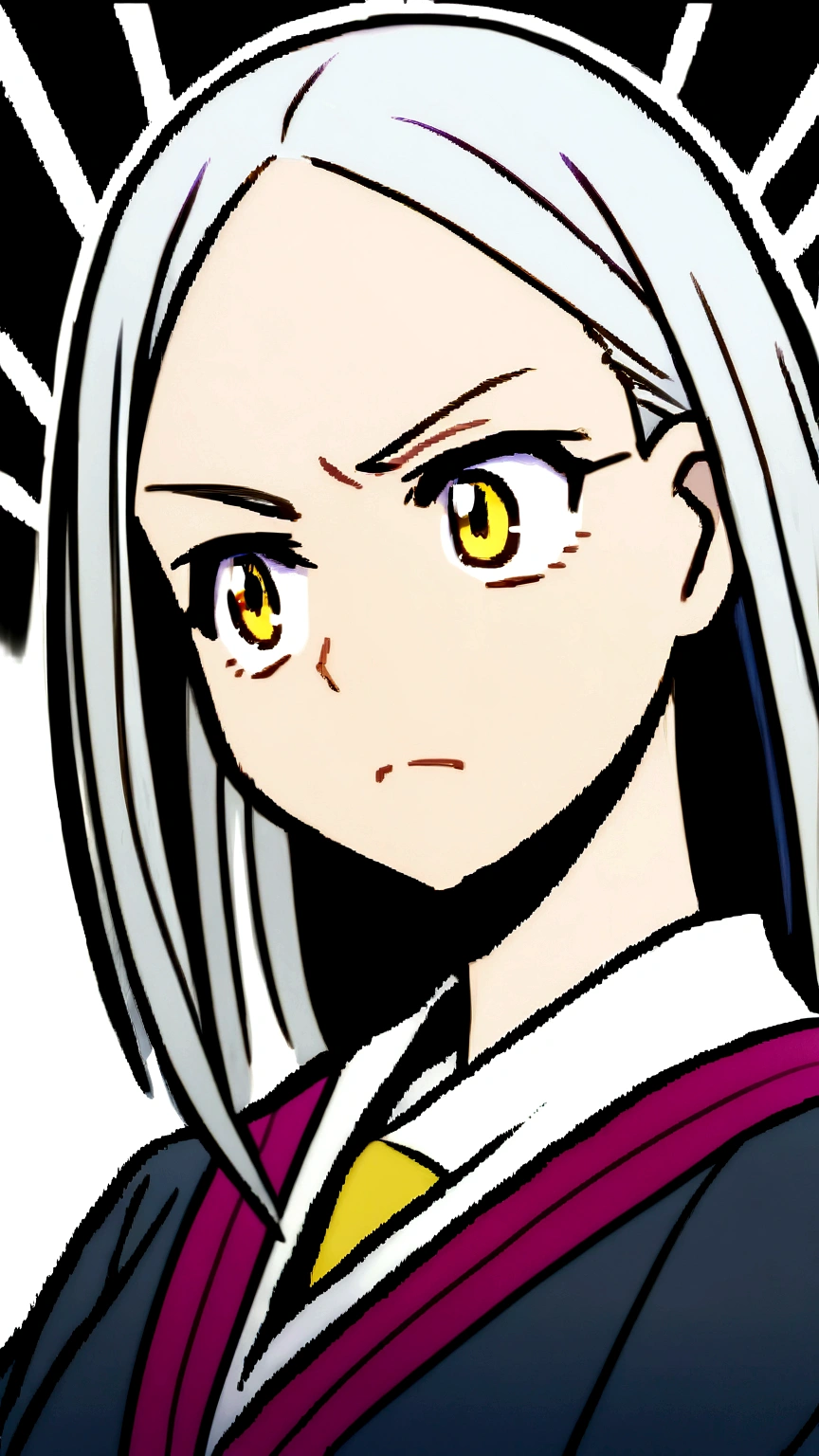 Animated girl in boku no hiro three months pregnant, with long silver hair and bangs, Yellow eyes.