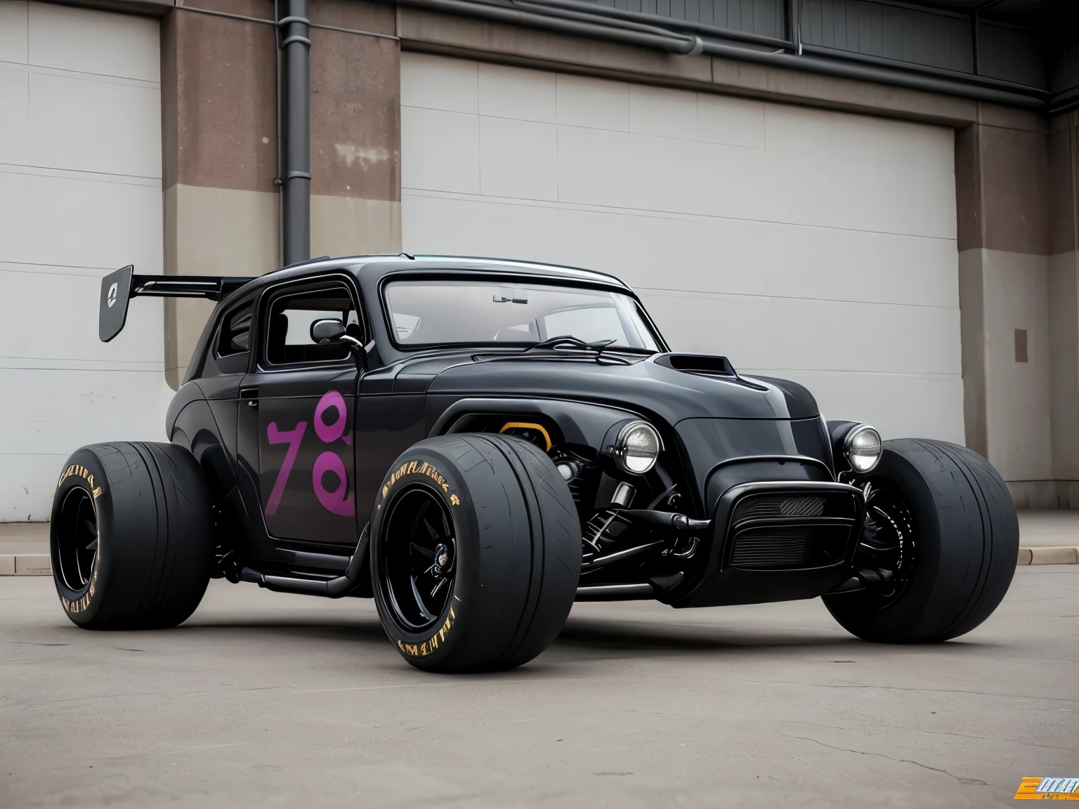 cyber punk (((Zeekers Hot Rod))) (GTR), Wide tires, In the parking lot, 