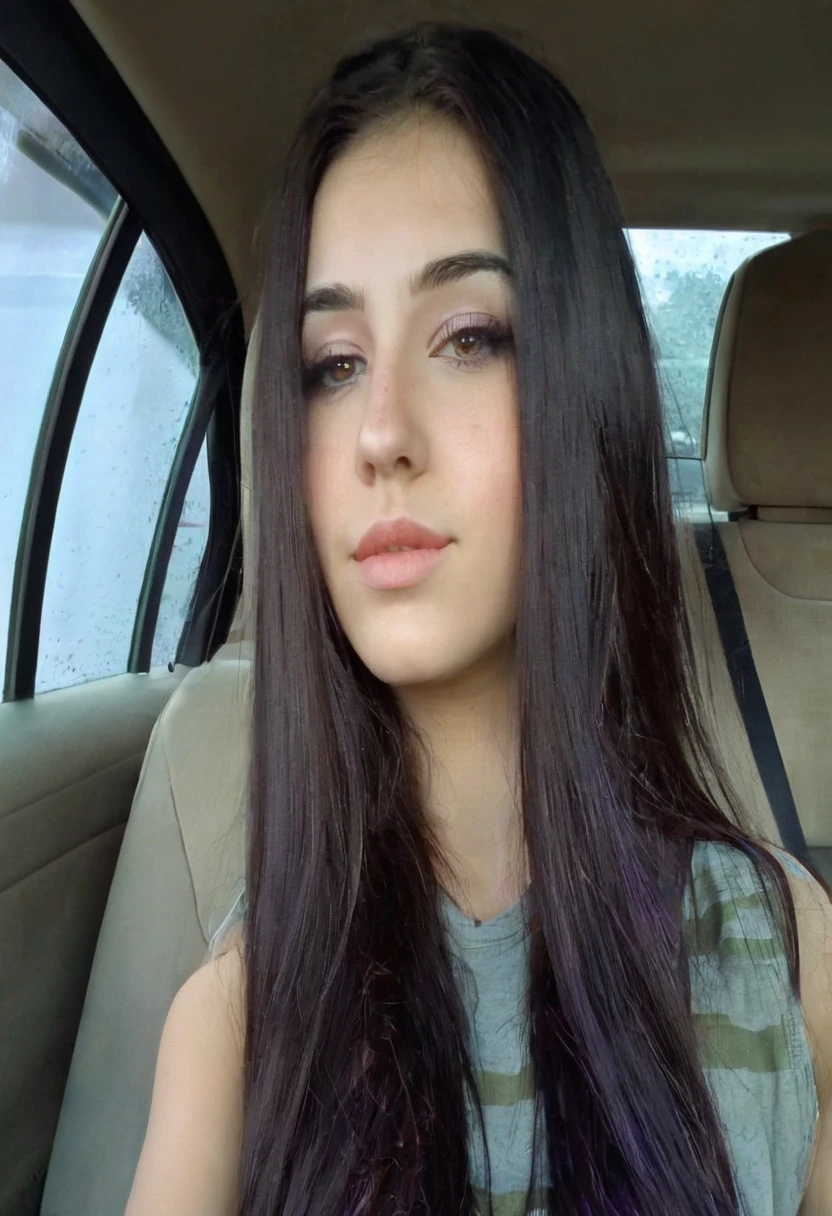 araffed woman with long black hair sitting in a car, 18 years old, violet myers, young woman with long dark hair, 21 years old, 2 4 years old, 2 7 years old, 1 6 years old, 2 2 years old, 2 8 years old, she is about 1 6 years old, 2 3 years old