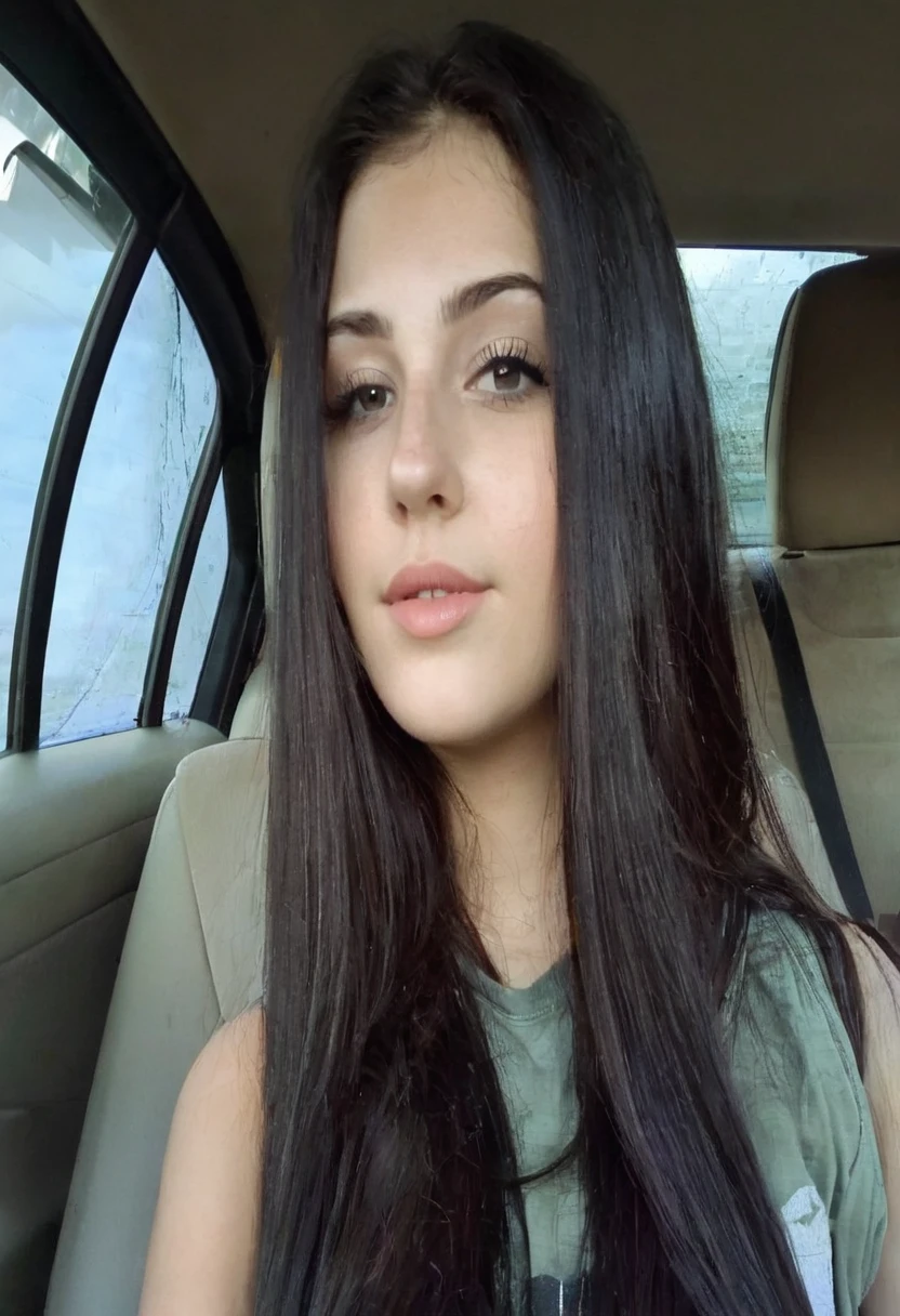 araffed woman with long black hair sitting in a car, 18 years old, violet myers, young woman with long dark hair, 21 years old, 2 , 2 7 years old old, 2 2 yearsears old, she i years old, 2 3