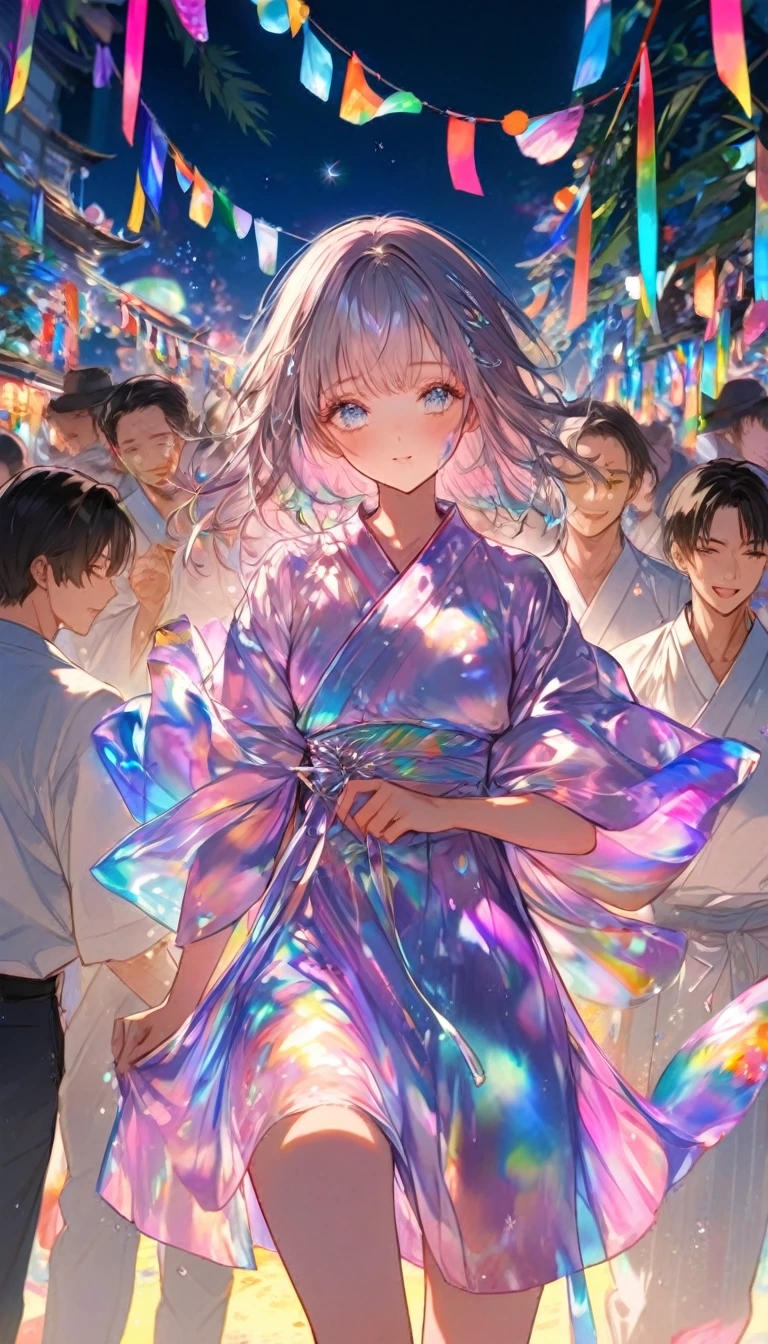 Tanabata、strip、Bamboo Leaves、stripに願いをこめて、stripを持っている、Yakiniku in a yukata,fluid,Particles of light, dream-like,Sparkling,dream-like glow,Paint dripping,Oil,strong stroke,Paint dripping,Splash Paint Drop, Oil,(Abstract:1.2)Girls and boys(Tanabataライトトレース:1.25),After change (Radioluminescence Light Tracking) スタイルTanabata,Orihime and Hikoboshi(Cowboy Shot,Above Knee Portrait:1.25),Temple Fair,Summer festival,Iridescent、16K, Ultra-high resolution, to be born,wonderful ,future、Iridescent、The world 30 years from now。