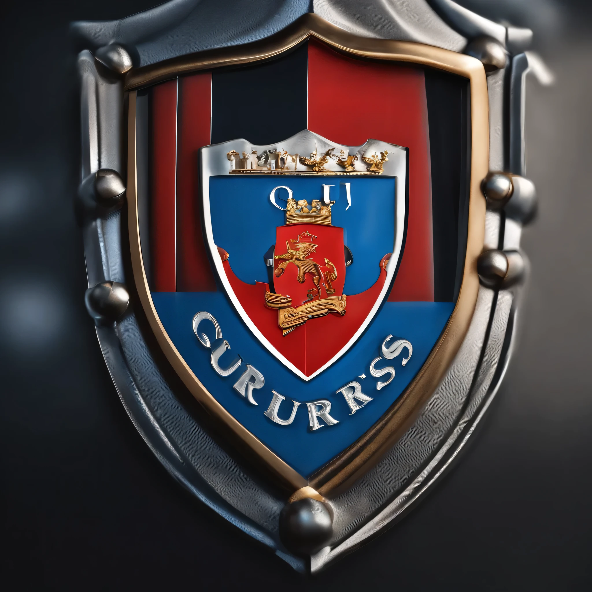 Make a shield of a football team called OS GURIS with the main colors being black, cerulean, white and red