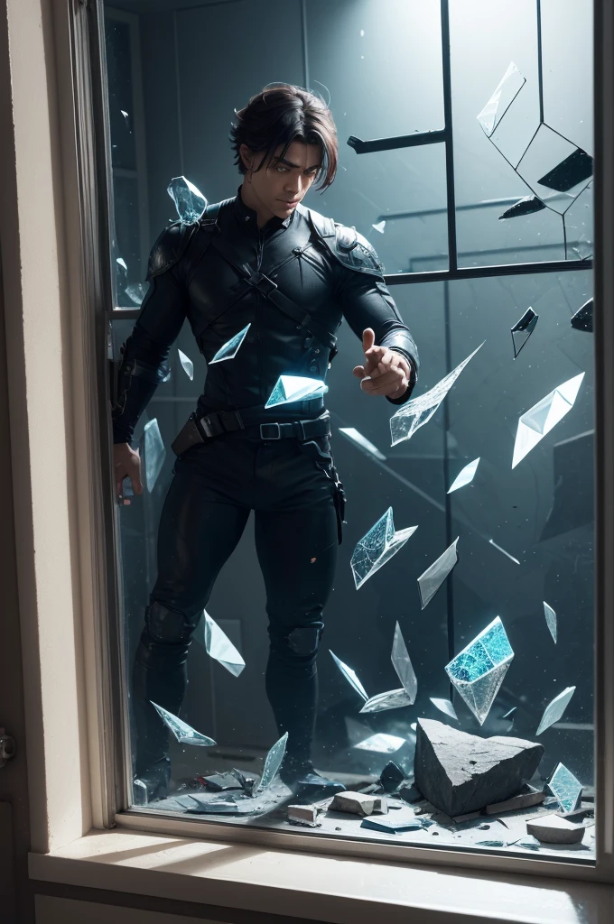Make a character fall from a broken window and have a bunch of ultra-detailed glass shards around him.