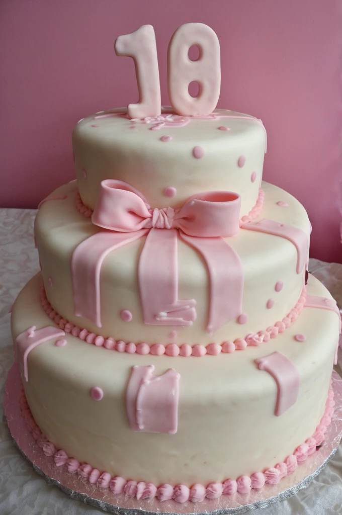 Pink cake on a celebration table, pink birthday party, 18 birthday