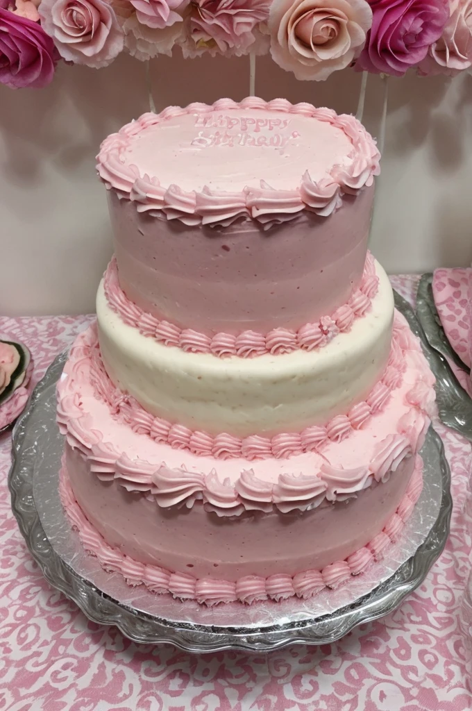 Pink cake on a celebration table, pink birthday party, 18 birthday