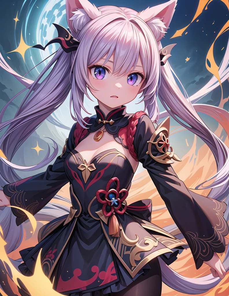 1girl, wearing a dress with cat ears and a cat tail, ink splash art anime lolita, anime monster girl, demonic anime girl, cute anime girl in a beautiful dress, detailed art, ayanami from genshin impact, detailed art in onmyoji style, anime moe art style, dark demon dancer, fashionable dark witch, anime girl in a black dress, (best quality, 4k, 8k, highres, masterpiece:1.2), ultra-detailed, (realistic, photorealistic, photo-realistic:1.37), vibrant colors, intricate details, dramatic lighting, mystical atmosphere, ethereal, whimsical, elegan