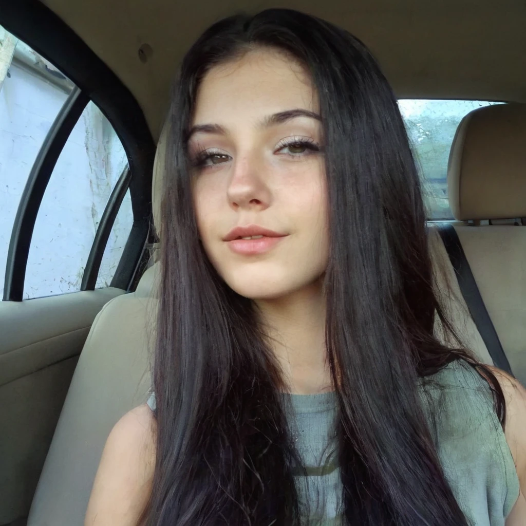 araffed woman with long black hair sitting in a car, 18 years old, violet myers, young woman with long dark hair, 21 years old, 2 4 years old, 2 7 years old, 1 6 years old, 2 2 years old, 2 8 years old, she is about 1 6 years old, 2 3 years old, looking straight to the camera