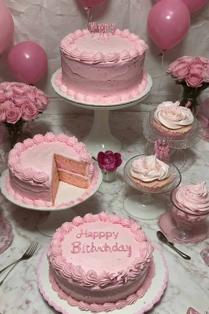 Pink cake on a celebration table, pink birthday party, 18 birthday