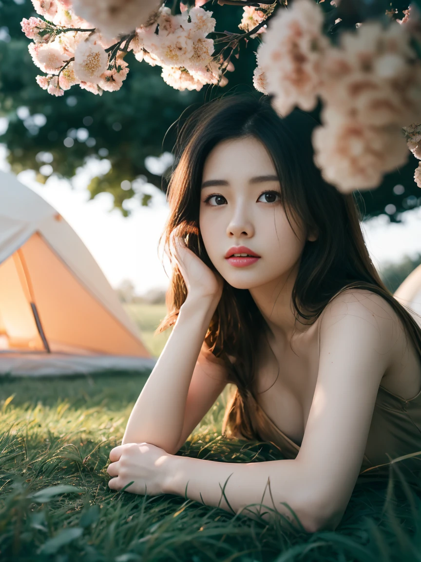 spring,1girl,((beautiful eyes)),((Perfect and refined limbs)),Sitting,在Grass地上,tent,flower,outdoor,Tree,landscape,daytime,Sky,cloud,Grass,橙flower,白flower,nature,Vague,红flower,(masterpiece,Best quality:1.2),lifelike,Reality,梦幻般的Light芒,错综复杂的detail,Ultra Detailed,detail,High contrast,美丽细致的Light芒,Bright,更多detail,精细发Light,very fine 8K CG wallpaper,Depth of Field,Abuse of color difference,Soft colors,非常精致的Light线,眩Light,Light,Light粒子,reflection,((Infrared photography))