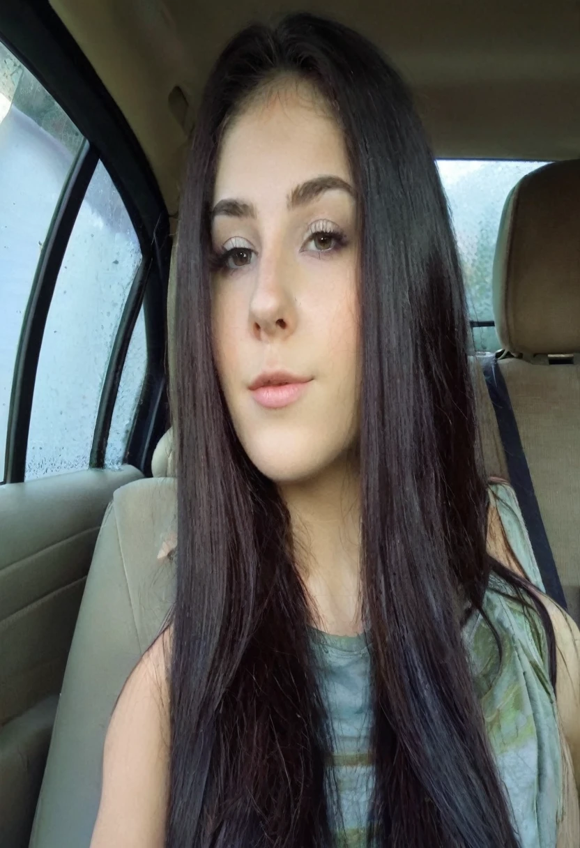 araffed woman with long black hair sitting in a car, 18 years old, violet myers, young woman with long dark hair, 21 years old, 2 4 years old, 2 7 years old, 1 6 years old, 2 2 years old, 2 8 years old, she is about 1 6 years old, 2 3 years old, looking straight to the camera