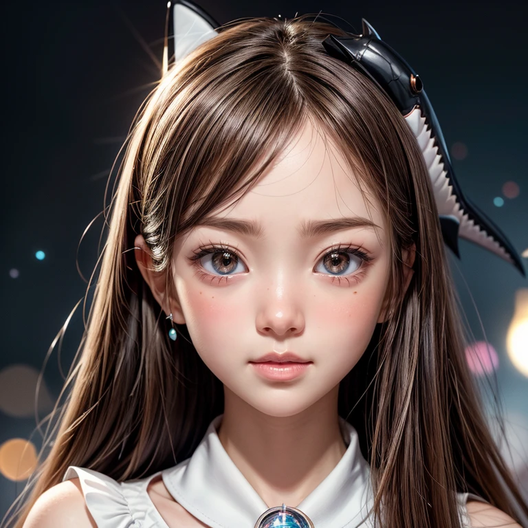 (((stuffed Shark on Head))), 8k, High-level, absurd, masterpiece, best quality, primitive, very detailed CG, very detailed wallpaper, perfect lighting, Extremely detailed ((( personifying " Sark Girl " as a Girl))), MysticSight, Tyndall effect, Tyndall scattering, (Studio gray background with (Overflowing oodles Dazzling RainbowColorParticles (BokeH))), (RoundlyButts, ThighGap), (Exposed:0.4), (Assfocus with looking ahead) BREAK (Acutance:0.88), (NOGIZAKA face variations) Extremely Detailed very KAWAII face variations, perfect anatomy, Childish, CaptivatingGaze ElaboratePupils detailed Eyes with (sparkling highlights:1.28), (Voluminous LongEyelashes:0.88)、GlossyRED Lips with beautiful details, RosyCheeks, Radiant PearlSkin with Transparency . { (Dynamic LifeLike expressions:1.4) | (:d) }, (large eyes:-1) .
