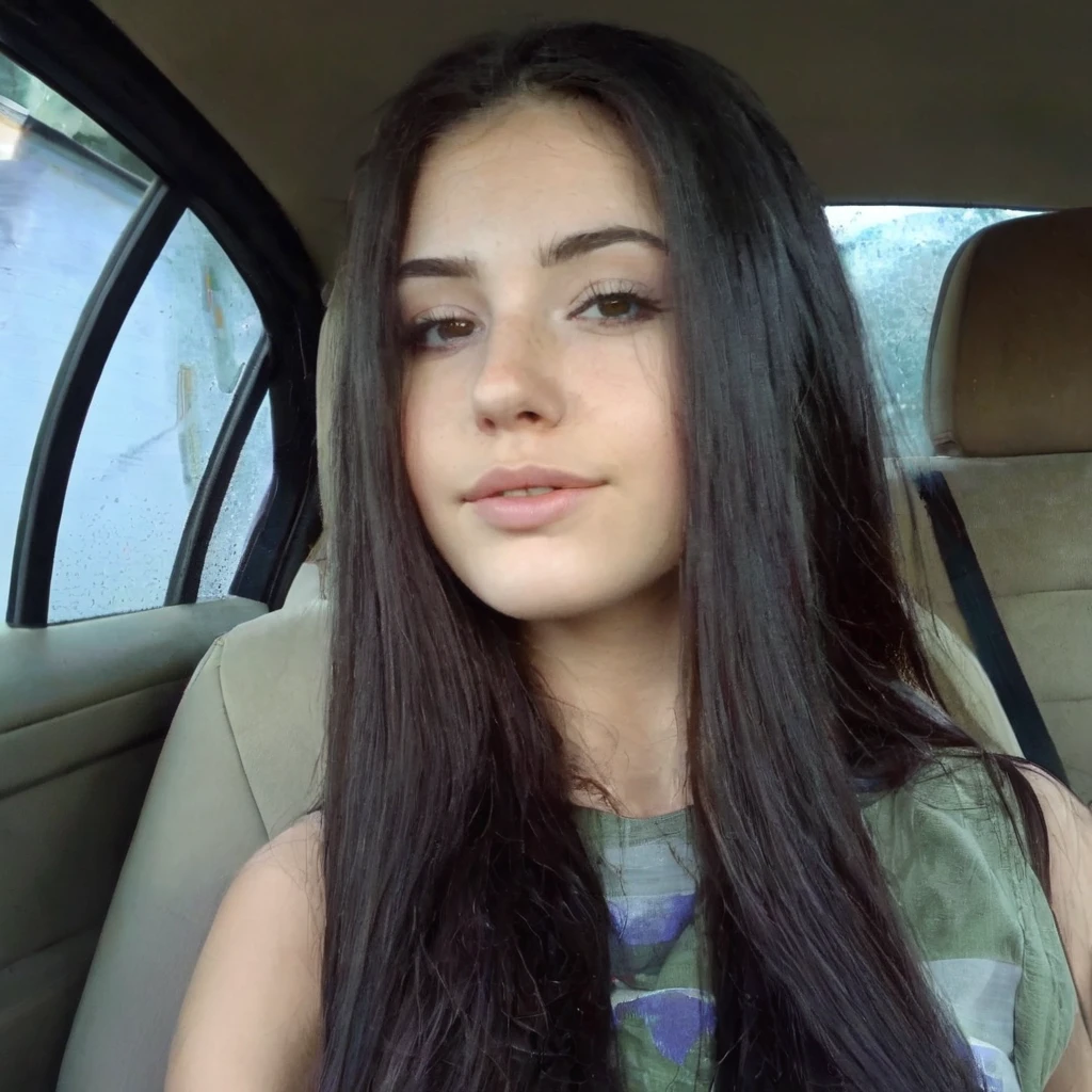 araffed woman with long black hair sitting in a car, 18 years old, violet myers, young woman with long dark hair, 21 years old, 2 4 years old, 2 7 years old, 1 6 years old, 2 2 years old, 2 8 years old, she is about 1 6 years old, 2 3 years old, looking straight to the camera