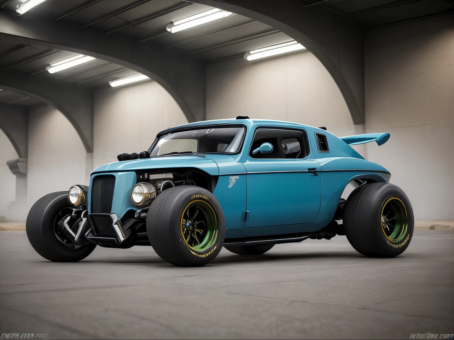 cyber punk (((Zeekers Hot Rod))) (Future shape), Wide tires, In the parking lot,
