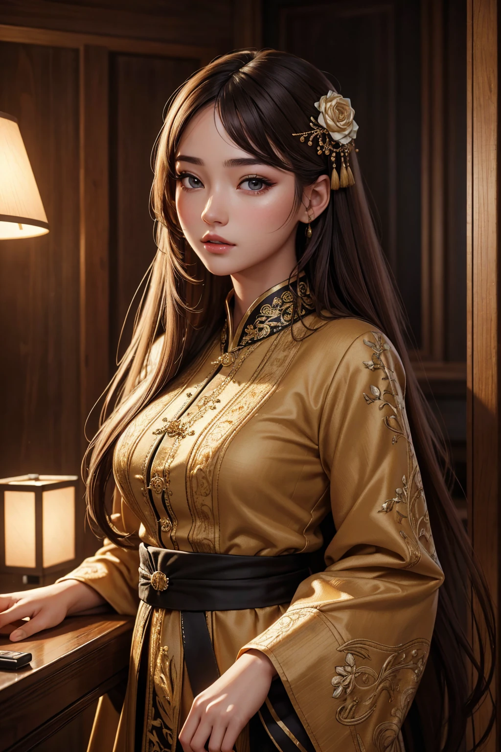 (masterpiece, best quality, hires, high resolution:1.2, 4k, 8k , high quality), extremely detailed, realistic, intricate details, highres, 1girl, solo, long hair, korean,