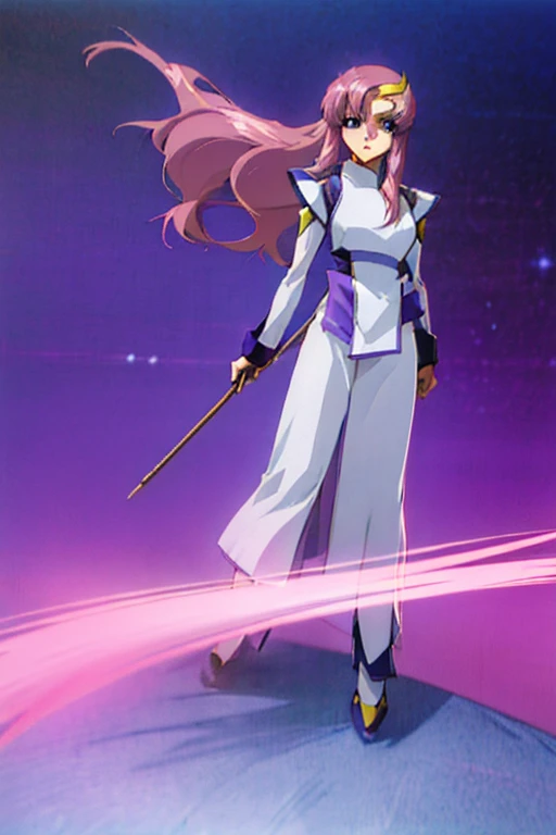 ((k,超High resolution,超Highest quality,masterpiece,Hyperrealistic,Young and adorable, beautiful, young, adorable,160 year old girl,young woman,Full body photo,Full body angle,Whole Body Ezbian,Surreal,Very detailed:1.3,Ultra-realistic:3.0)),GundamSEED,LacClyne,Pink Hairの毛,Blue Eyeasterpiece,Detailed eyes,Detailed skin,Detailed face,Shiny skin,Detailed Hair,White skin,Perfect lighting,Glossy Lips,8K,wallpaper,京都animeーション, animeカラーリング ,Klein Lake,GundamSEED ウイングGum,Pink Hair, Straight hair,blue eyes , (((hair ornaments, White sleeves,豪華なWhite Dress, 豪華なPurple Skirt, 贅沢なLong skirt))),Very long hair, Bare shoulders, Star background,1980s \(style\),masterpiece, Highest quality, High resolution, anime, Lacus 1, One girl, alone, Pink Hair, Straight hair, hair ornaments, White sleeves, blue eyes, White Dress, Purple Skirt, Long skirt, Very long hair, Bare shoulders, Large Breasts, smile, Gundam, On the floortro artstyle,