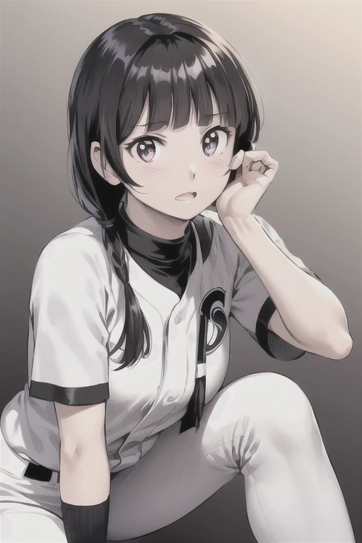 View your viewers, 
Black Hair,(Tied Hair,Blunt bangs:1.2), Small breasts, 
(Baseball uniforms:1.2), (Highest quality:1.3),One girl,Sexy pose