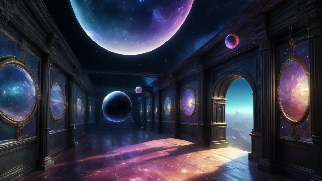 ((Highest quality)), ((masterpiece)), ((Realistic,Digital Art)), (Super detailed),Celestial Bodies, fantasy world view, Between the lights,Looking up at the corridor, Ray Tracing, Volumetric lighting, Backlight,Rim Light, 8K, High resolution,  