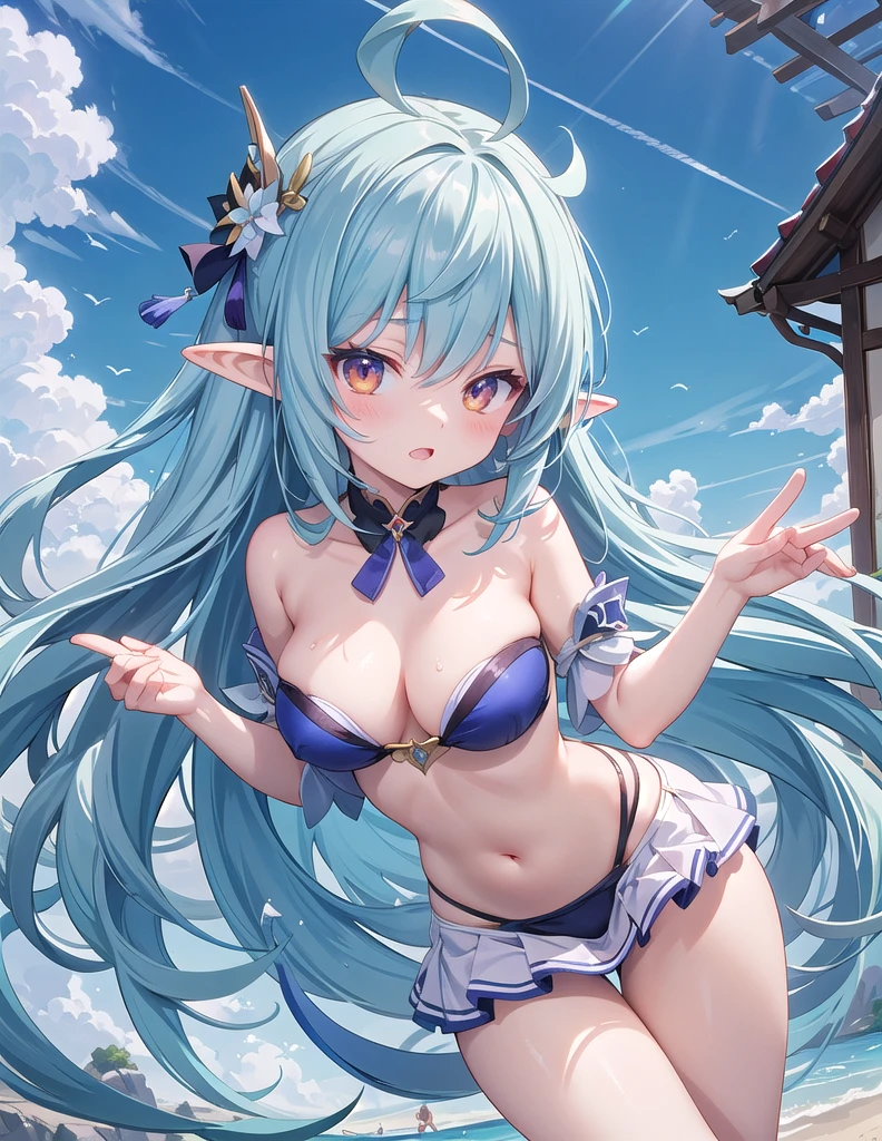 Bikini-clad women、Long hair、 Elf Girl, Anime Goddess, Extremely detailed Artgerm, , keqing from Genshin Impact impact, Top rated on Pixiv, Cute anime girl in a beautiful skirt, Popular on artstation pixiv, Fairy Queen, Genshin Impact, Attractive anime girl