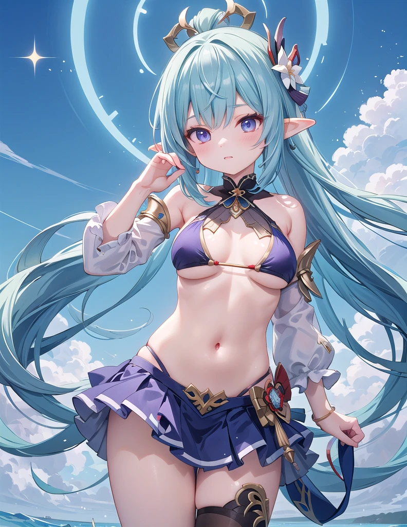 Bikini-clad women、Long hair、 Elf Girl, Anime Goddess, Extremely detailed Artgerm, , keqing from Genshin Impact impact, Top rated on Pixiv, Cute anime girl in a beautiful skirt, Popular on artstation pixiv, Fairy Queen, Genshin Impact, Attractive anime girl