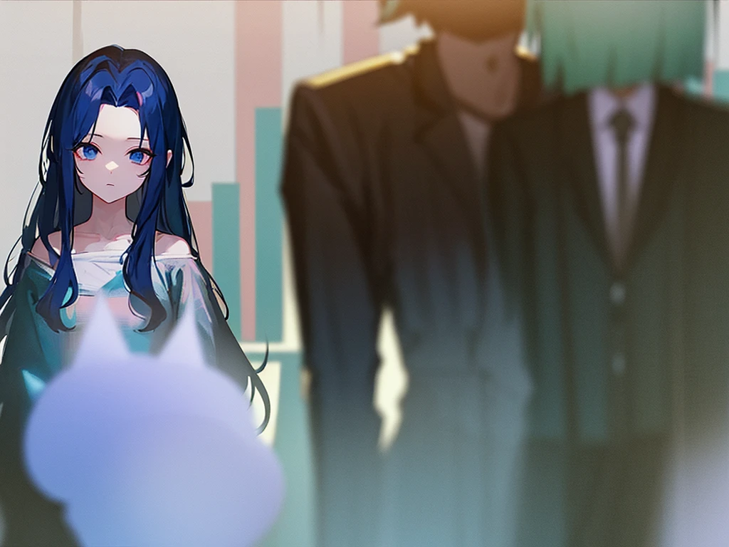 The hair on the top of the head is dark blue.、The tip of the hair is a dark green gradient。girl、17 years old、Anime Style、Bust 86cm、Height: 172cm、Weight 51kg、clear、Wizard、Full body painting