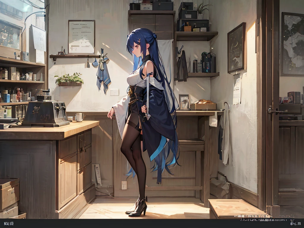 The hair on the top of the head is dark blue.、The tip of the hair is a dark green gradient。girl、17 years old、Anime Style、Bust 86cm、Height: 172cm、Weight 51kg、clear、Wizard、Full body painting
