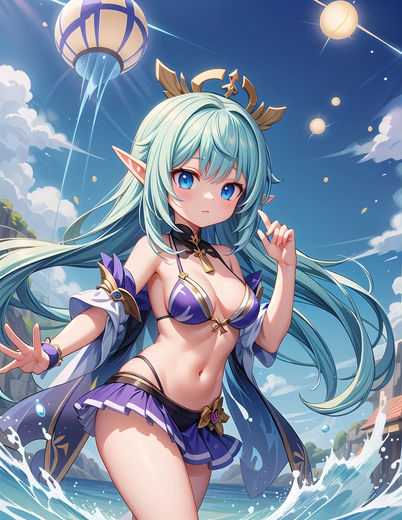 Bikini-clad women、Long hair、Side view, Elf Girl, Anime Goddess, Extremely detailed Artgerm, , keqing from Genshin Impact impact, Top rated on Pixiv, Cute anime girl in a beautiful skirt, Popular on artstation pixiv, Charming Elf Princess Knight, Fairy Queen, Genshin Impact, Attractive anime girl