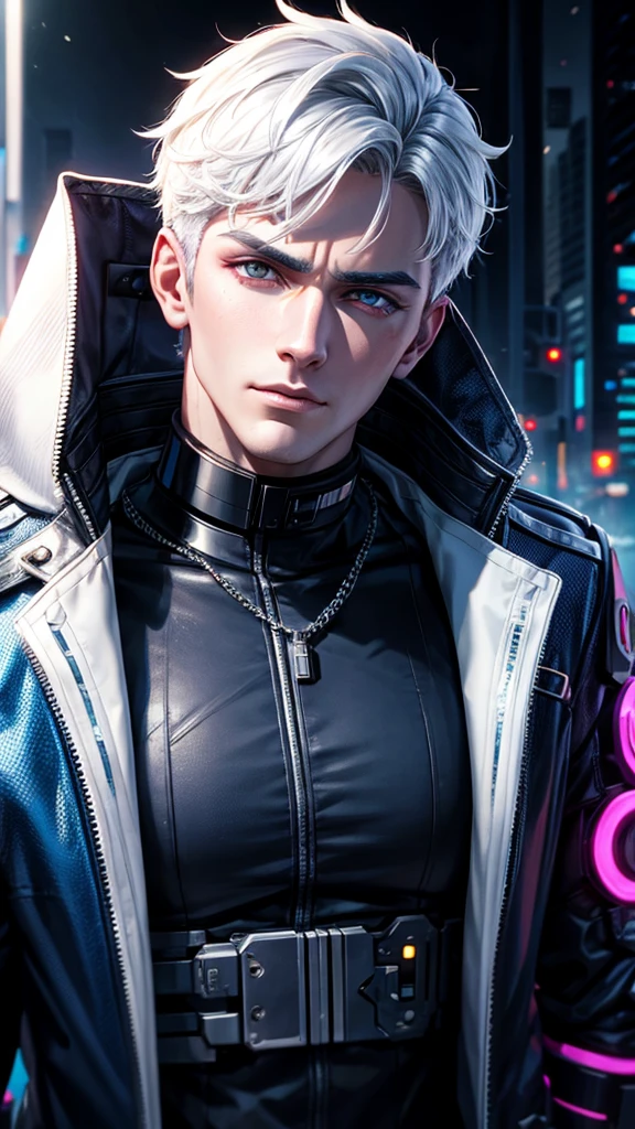Background change cyberpunk handsome boy, white face,and smooth,ultra face,8k realistic