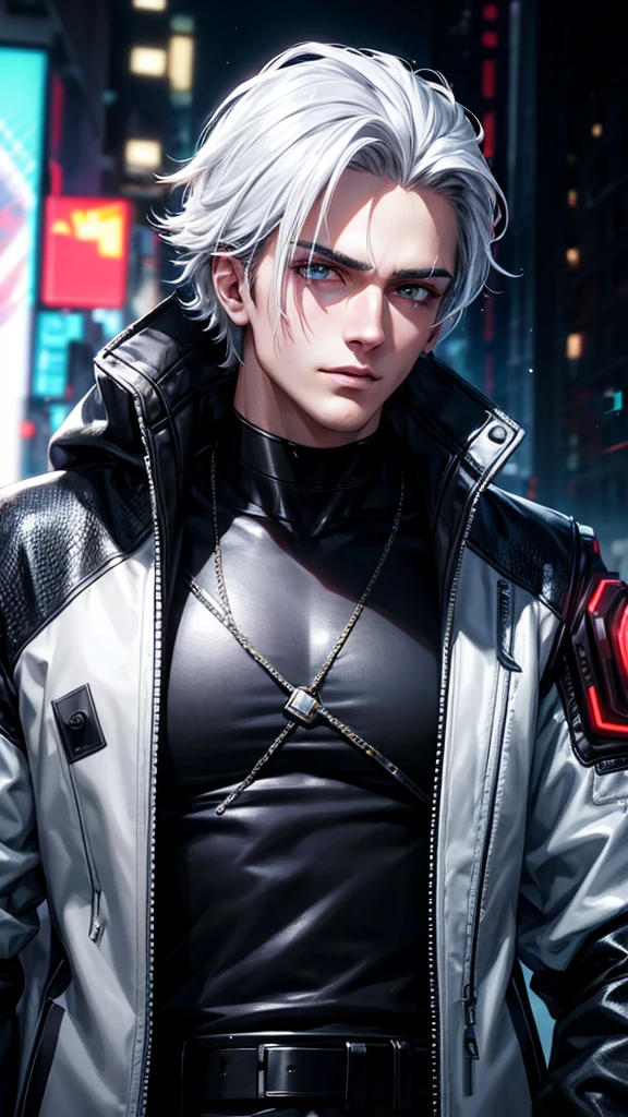 Background change cyberpunk handsome boy, white face,and smooth,ultra face,8k realistic