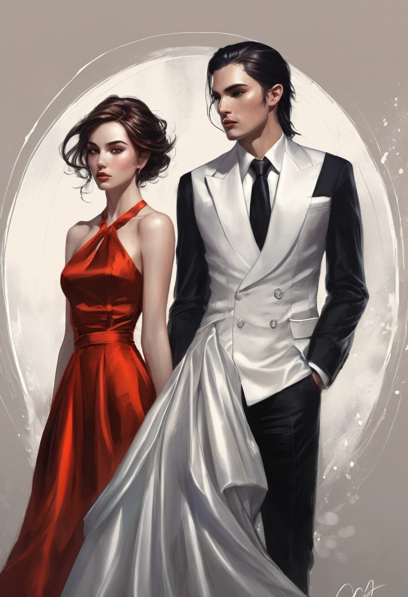 a man and a woman in formal wear, next to each other, Edmund Blair e Charlie Bowater, style of charlie bowater, charlie bowater and artgeem, in style of charlie bowater, charlie bowater art style, Charlie Bowater e Tom Bagshaw, digital art of an elegant, no art style by bowater, an elegant couple